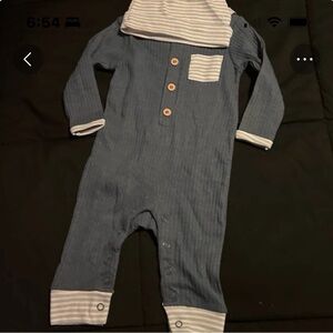 Blue Baby Romper with Striped Accents